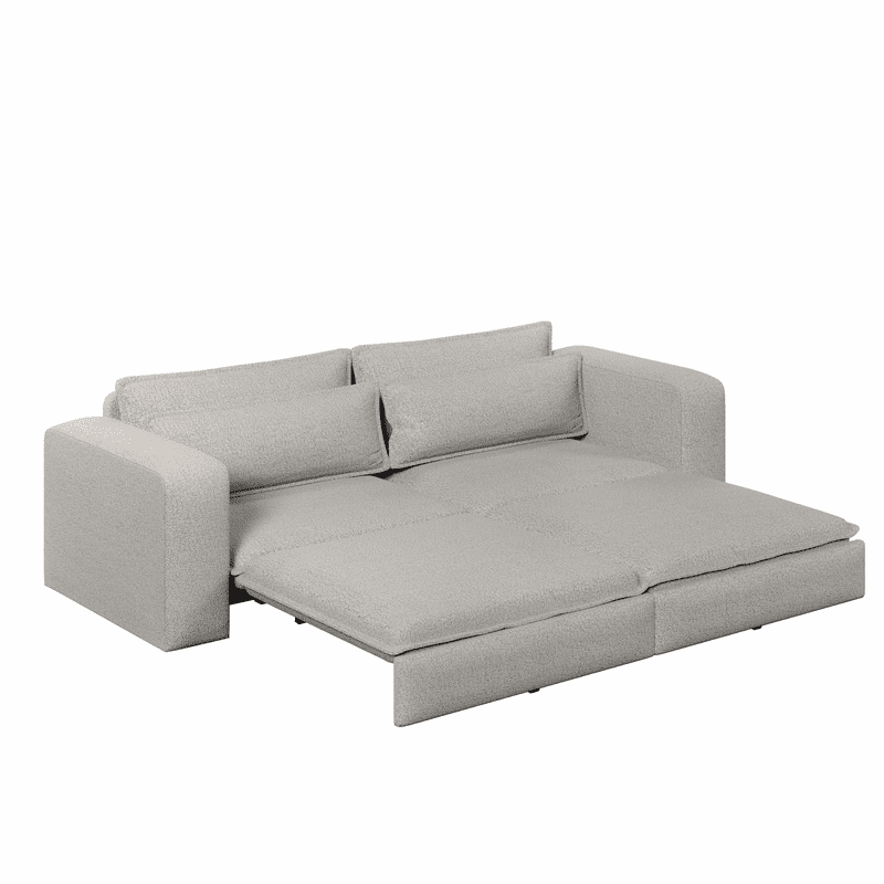 93" King Size Sleeper Sofa Bed, 3-in-1 Convertible Pull Out Couch, Chaise Lounge, Sherpa Fleece 3-Seater Upholstered Sofa with 2 Lumbar Pillows for Living Room, Apartment, and Office
