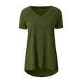 thumbnail image 3 of Camiseta casual con cuello en V superior para mujer, tela de verano suelta de lino y algodón, verde, 4XL kenally  AP001830-07, 3 of 7