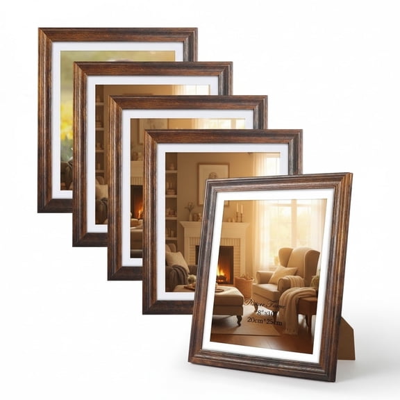 5-Pack 8x10 Rustic Brown Wood Picture Frames with Glass Front