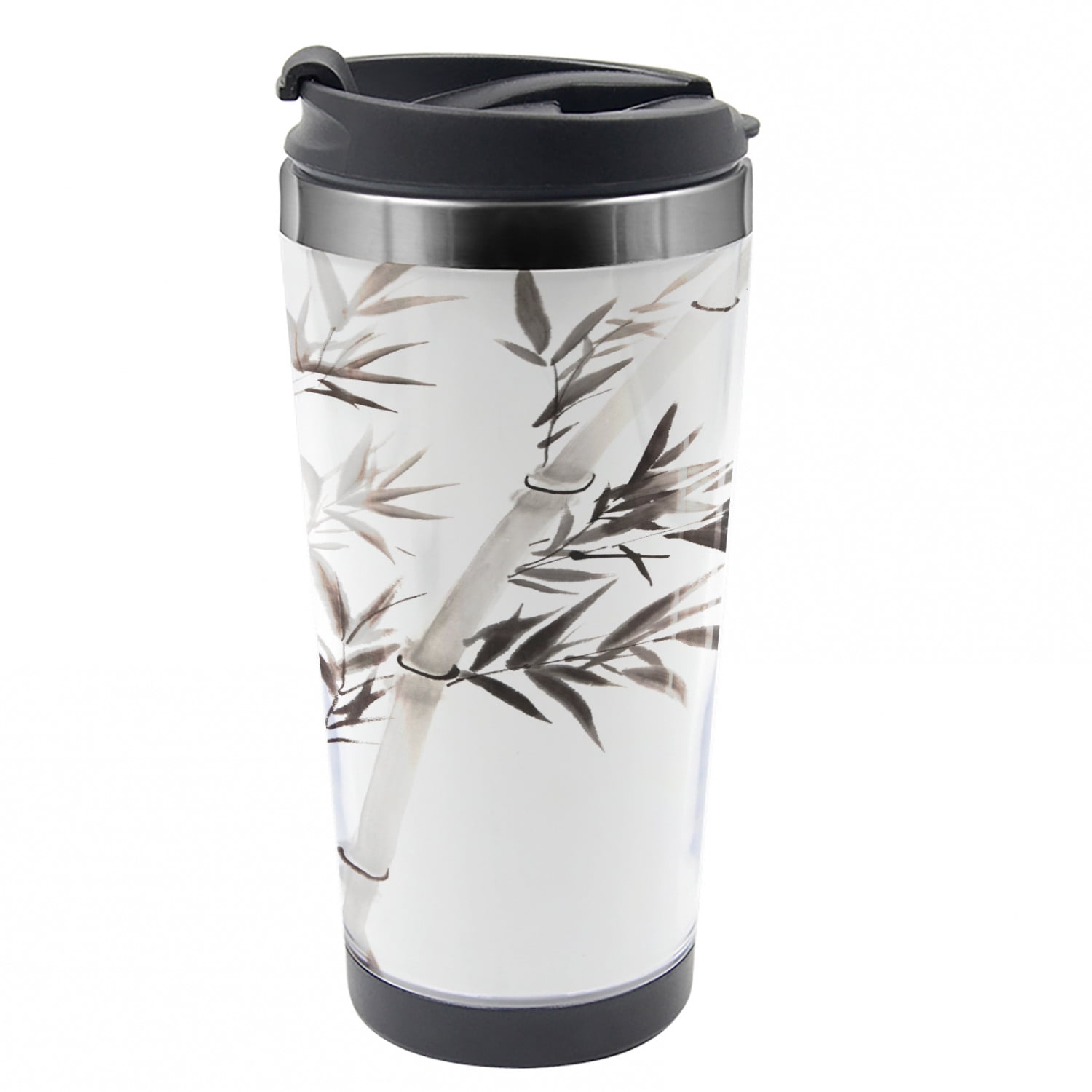 Bamboo Travel Mug, Traditional Bamboo Leaves, Steel Thermal Cup, 16 oz