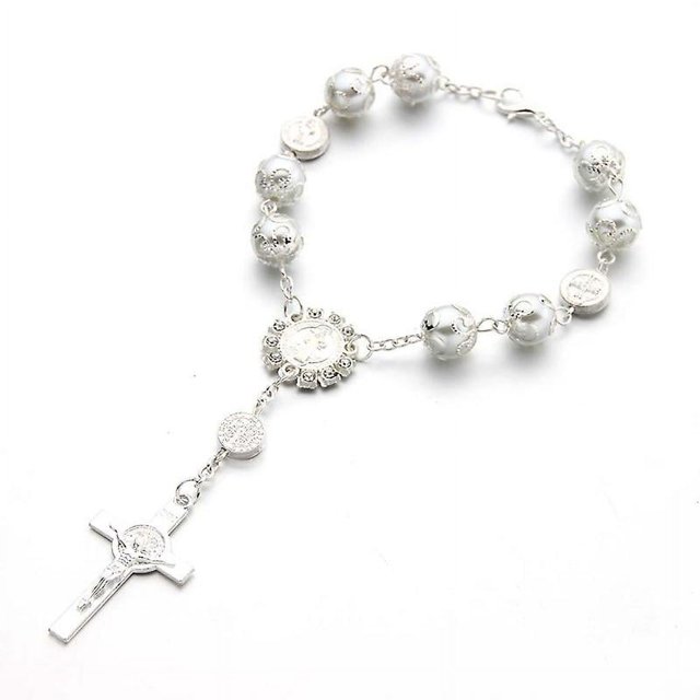 Pulsera de perlas de imitación para recuerdos de bautizo, recuerdos religiosos, bodas, fiestas