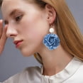 thumbnail image 2 of Camellia Flower Dangle Earrings for Women Cowboy Statement Big Exaggerated Fabric Hoop Huggie Blue Floral Studs Gold Plated Long Drop Dangling Earring Fashion Jewelry Gifts, 2 of 12