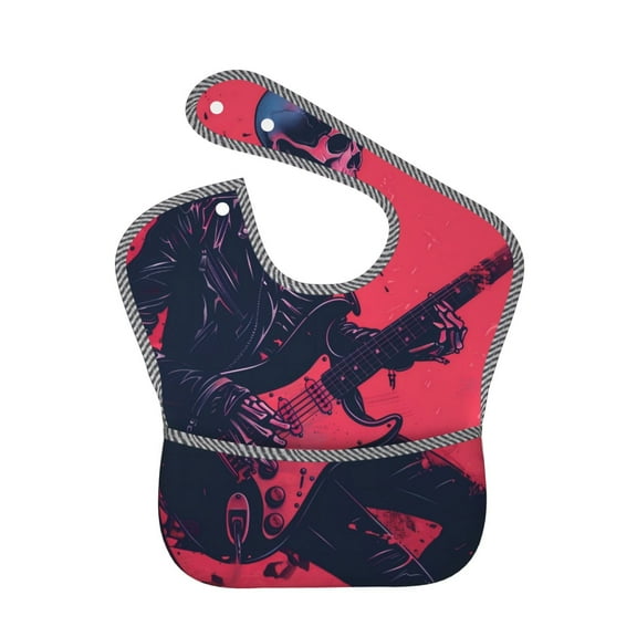 Hirioo Rock Skull Guitarist for Baby Waterproof Pocket Bib Adjustable Closed for Babies Toddlers with Large Pocket 6-24Months