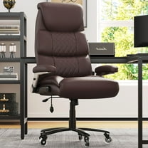 Big and Tall Office Chair 400lbs, Heavy Duty Office Chair with Extra Wide Seat, High Back Executive Desk Chair with Adjustable Lumbar Support Flip UP Arms Ergonomic Computer Chair, Brown
