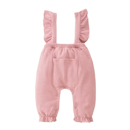 

Listenwind Toddler Baby Girl Suspender Pants Solid Color Ruffle Pocket Jumpsuit Trousers Romper Corduroy Overalls