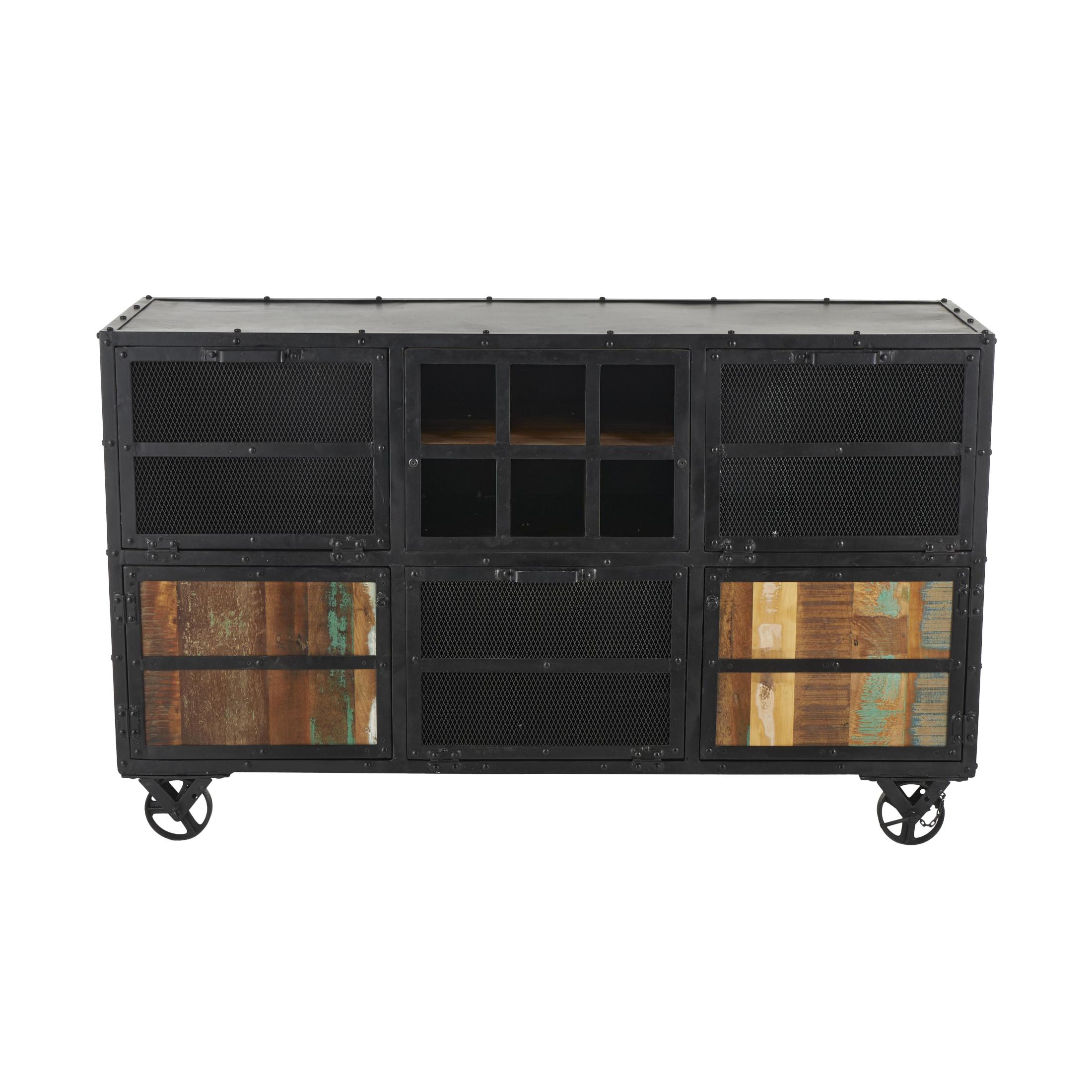 DecMode 60" x 37" Black Metal 2 Door and 3 Shelf Cabinet with 4 Wheels, 1-Piece