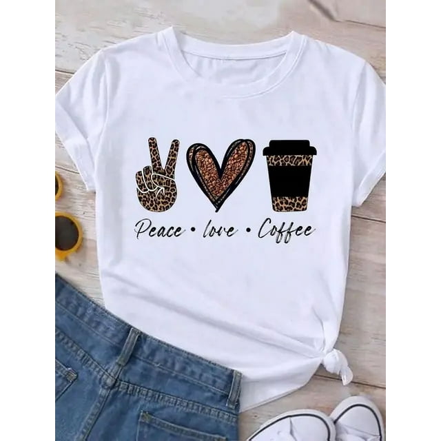 RWJDXD T-Shirt à Manches Courtes Col Rond pour Femmes, Motif Amour, Mode Décontractée, Respirant, Été 2024