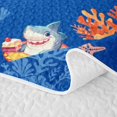 thumbnail image 5 of Feelyou Summer Beach Shark Quilt King for Boys Girls, Kawaii Holiday Coral Ocean King Coverlet Set, Navy Blue, 3 Pieces, 5 of 7
