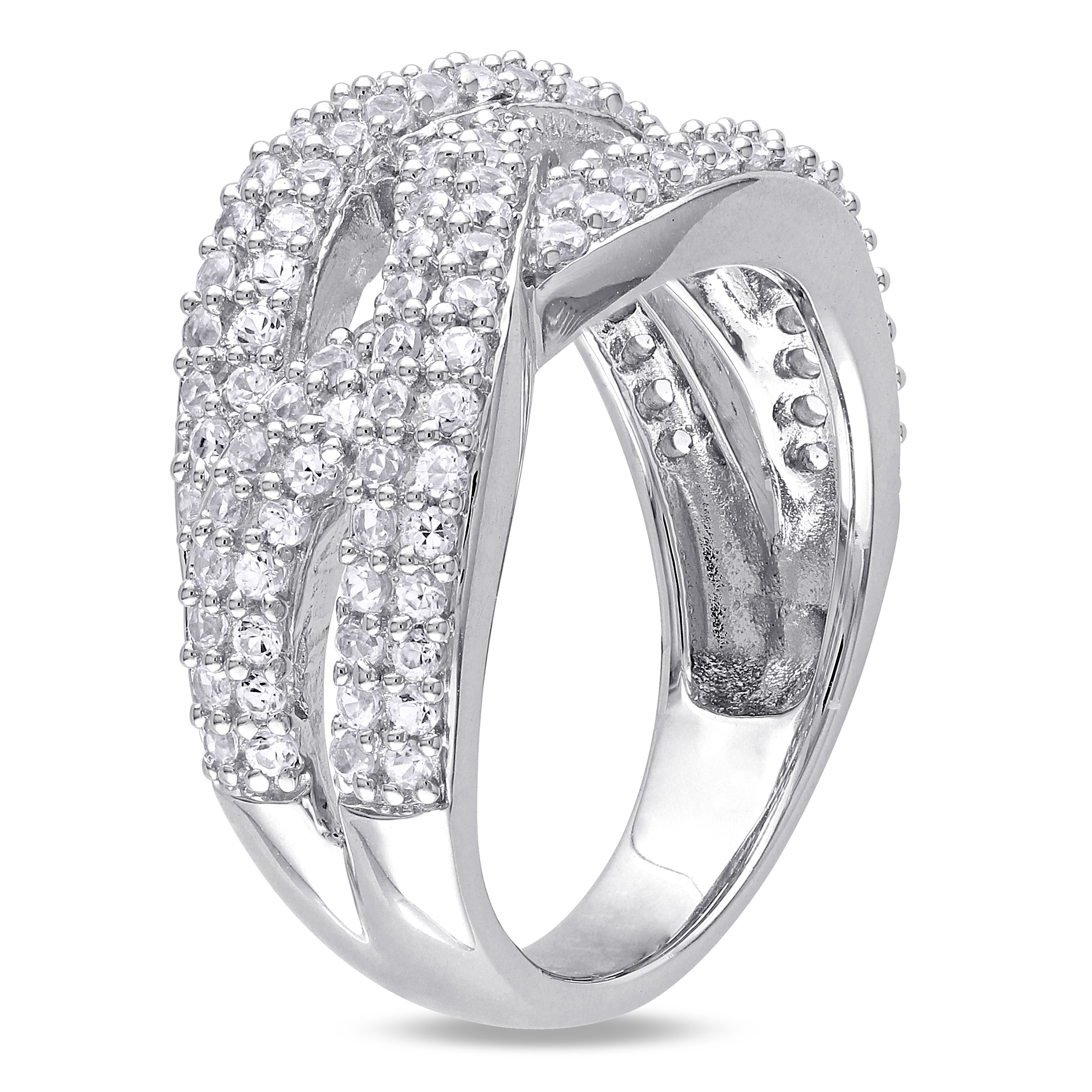 Everly Women's 1 1/4 CT T.G.W. Round-Cut Created White Sapphire Sterling Silver Multi-Row Criss Cross Ring with Prong Setting - image 4 of 7