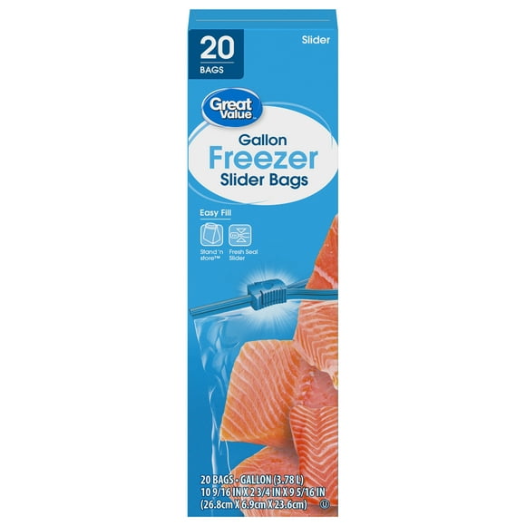 Great Value Freezer Guard Slider Zipper Bags, Gallon Freezer, 20 Count