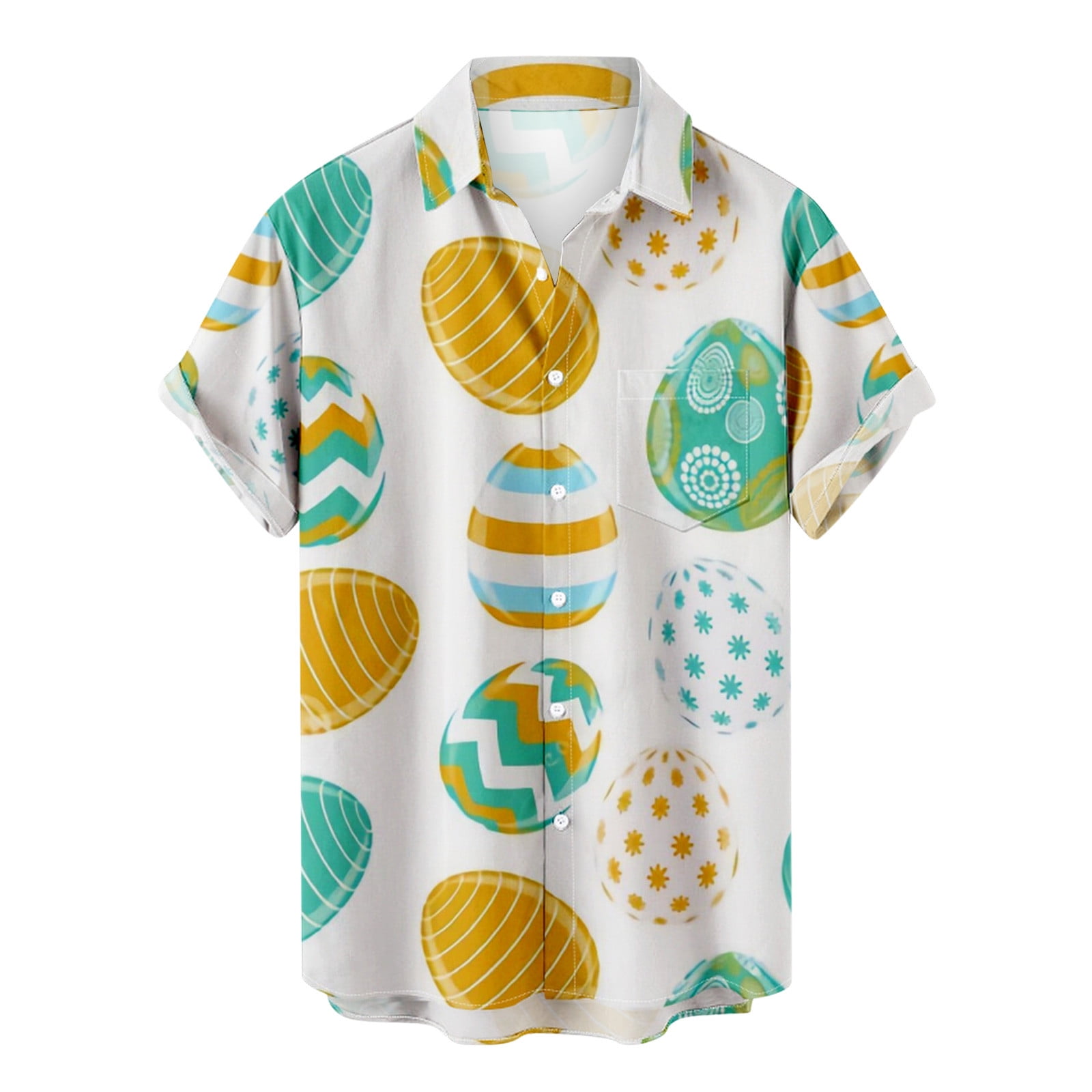 ZCFZJW Mens Casual Button Down Shirts Big and Tall Regular Fit Short Sleeve  Easter Eggs Print Holiday Gift Shirts Trendy Summer Hawaiian Shirt with