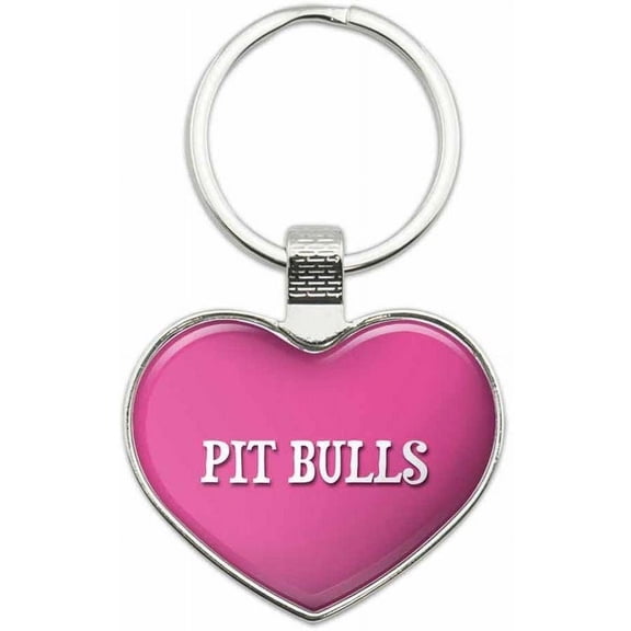 Pit Bulls - I Love Dogs Metal Heart Keychain Key Chain Ring, Multiple Colors Available