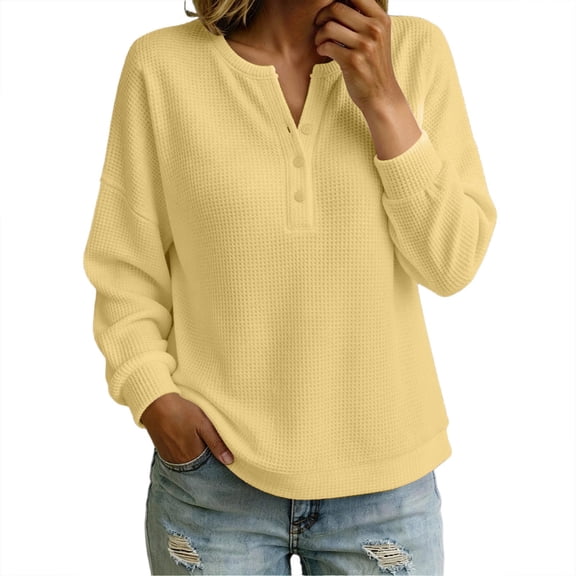 Horkkom Long Sleeve Tops for Women Solid Color Loose Business Casual Tops Button Front Knit V Neck Tops XXL