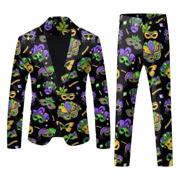 SJLDQY Mardi Gras Mens 2 Peice Suit Set Fashion Dress Suits for Men Slim Fit 2 Button Blazer Jacket Pants Elegant Carnival Performance Party Outfits