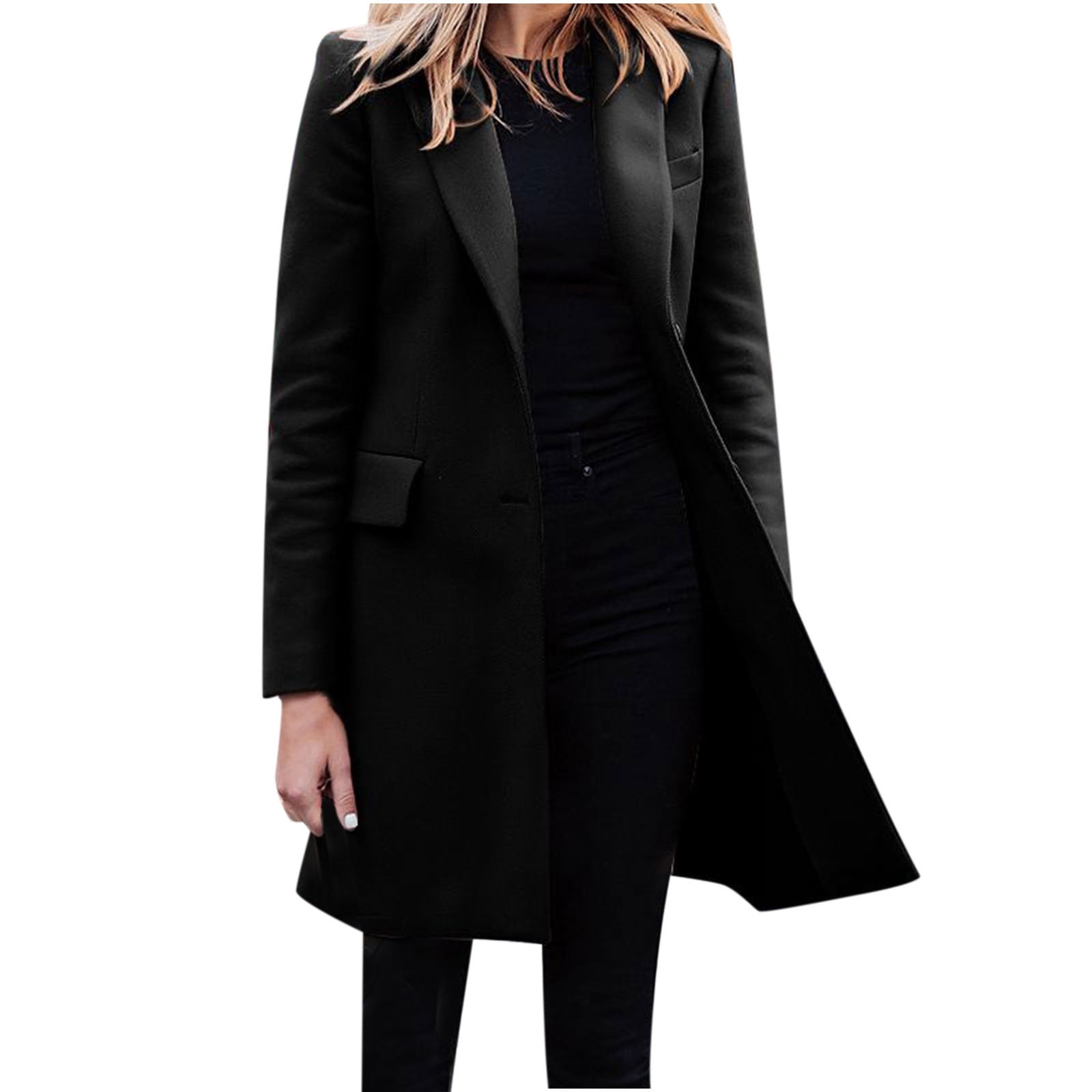 Tagold Fall and Winter Fashion Long Trench Coat, Fall Clothes for Women  2022, Women Business Attire Solid Color Long Sleeve Single Breasted  Slimming