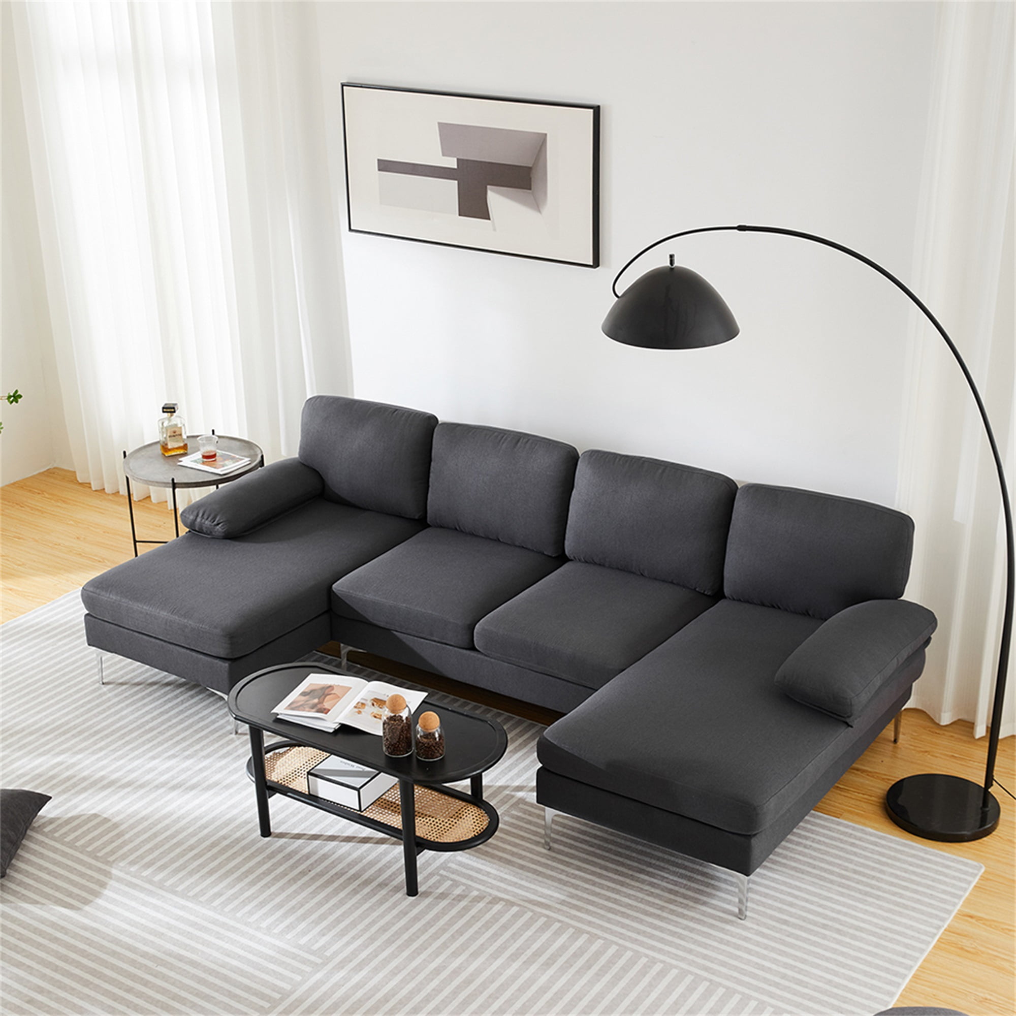 Yardi Yard Linen Fabric U Shaped Couch Sectional Sofa Set with Chaise Lounge, Seating for 5 Dark Grey Yardi Yard Linen Fabric U Shaped Couch Sectional Sofa Set with Chaise Lounge, Seating for 5 Dark Grey