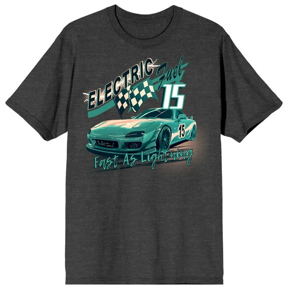 Car Fanatic Race Car Checkered Flag Fast As Lightning Men's Charcoal Heather Graphic Tee-Medium