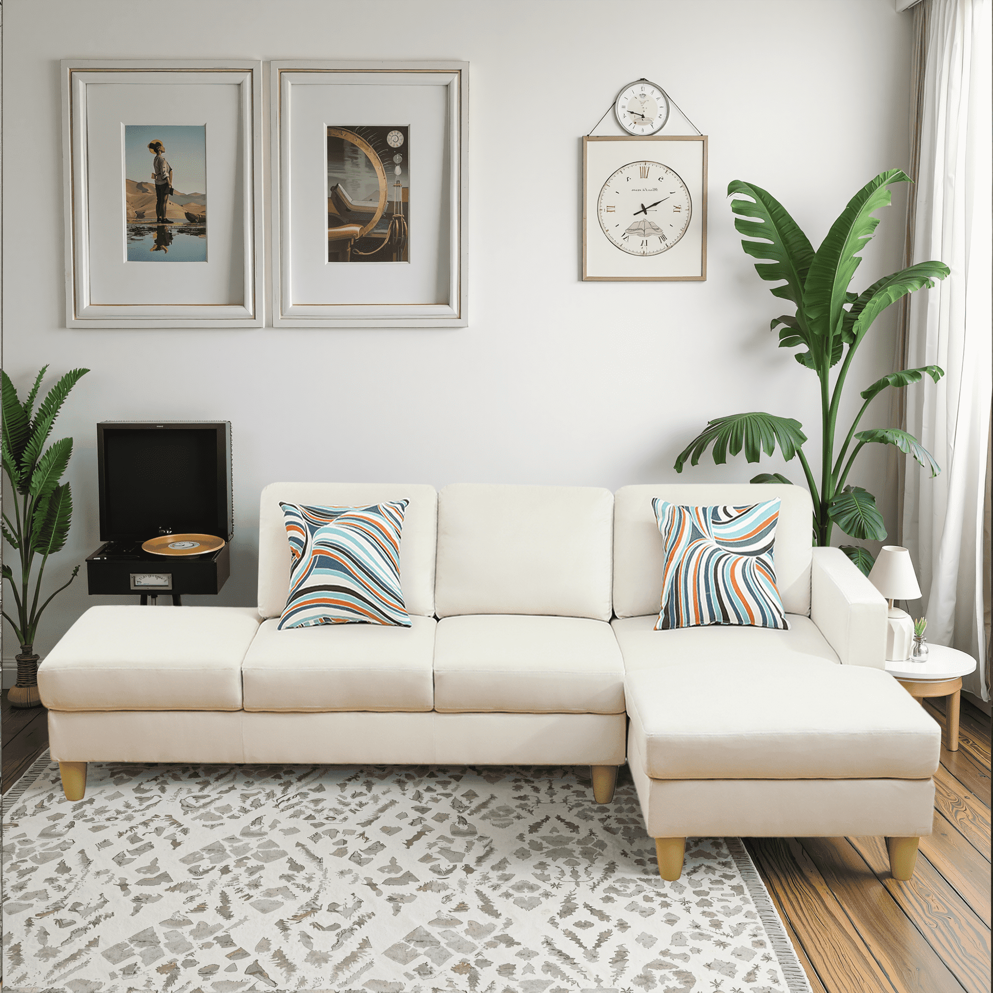 MAYEERTY Superior Beige white Lint Modern Adult Couch Living Room Sofa Set