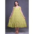 thumbnail image 3 of Bimba Medium Yellow6 Watercolor Flower & Leaves Mid Calf Nightwear Ladies Cotton Printed Sleeveless Night Gown Maxi Dress XX-Large, 3 of 6