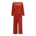 thumbnail image 4 of UAMVSH Women 2 Piece Outfits Cotton Linen Loungewear Sets Lightweight Long Sleeve Tops Matching Palazzo Wide Leg Pants Beach Vacation Clothes(Small,Orange), 4 of 5