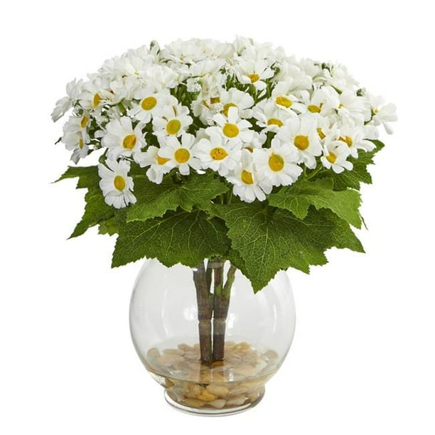 Nearly Natural 1839WH Daisy Artificial Arrangement in Fluted Vase