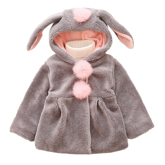 TAIAOJING Baby Girls Jacket Kids Toddler Winter Warm Thick Cotton Long Sleeve Rabbit Ear Hooded Clothes Coat Outwear Clothes 18-24 Months