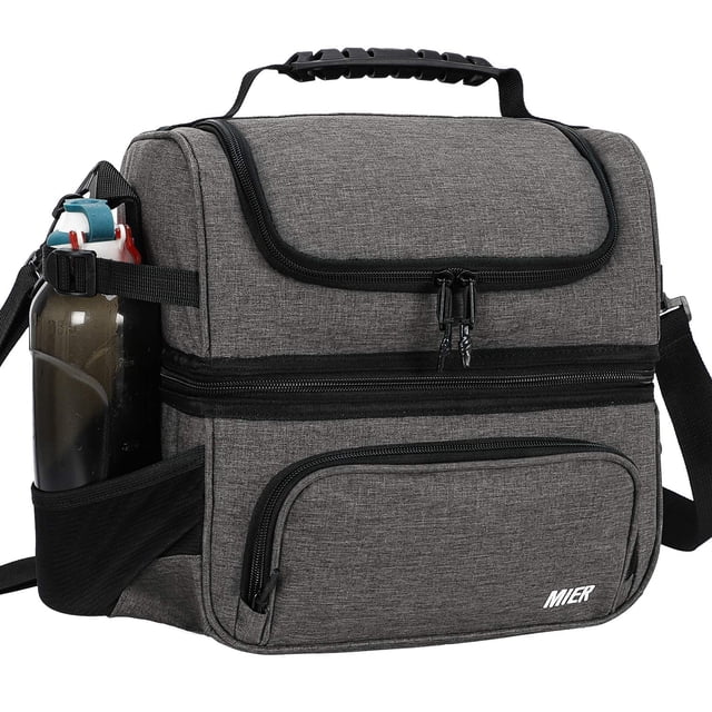 Bolsa térmica MIER con compartimento doble, aislada, a prueba de fugas, enfriadora gris