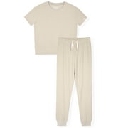 Sleep On It Boys 2-Piece Textured Jersey Short-Sleeve Jersey Pajama Pants Set - Taupe , 6-7