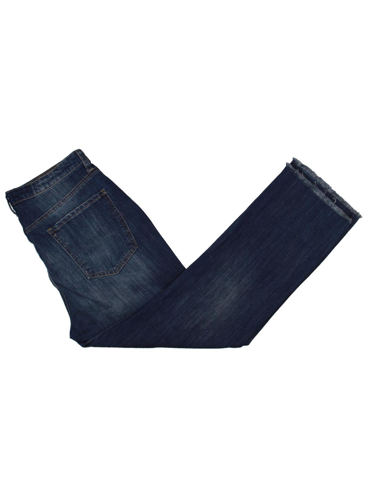 Numero Womens Juniors Frayed Hem High Rise Straight Leg Jeans Blue 28