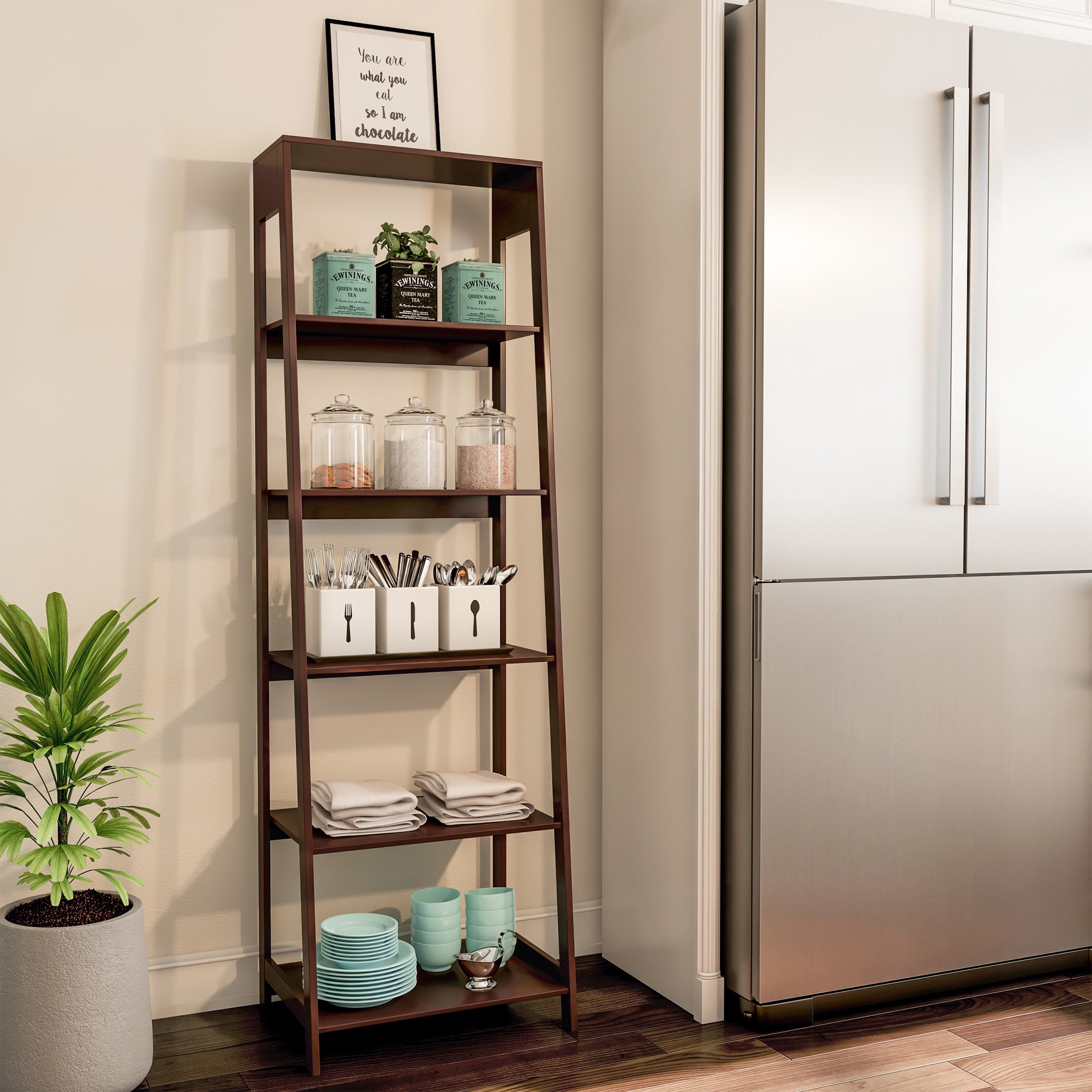 Somerset Home Freestanding Ladder Shelves, 5 Tier Stand (Brown)