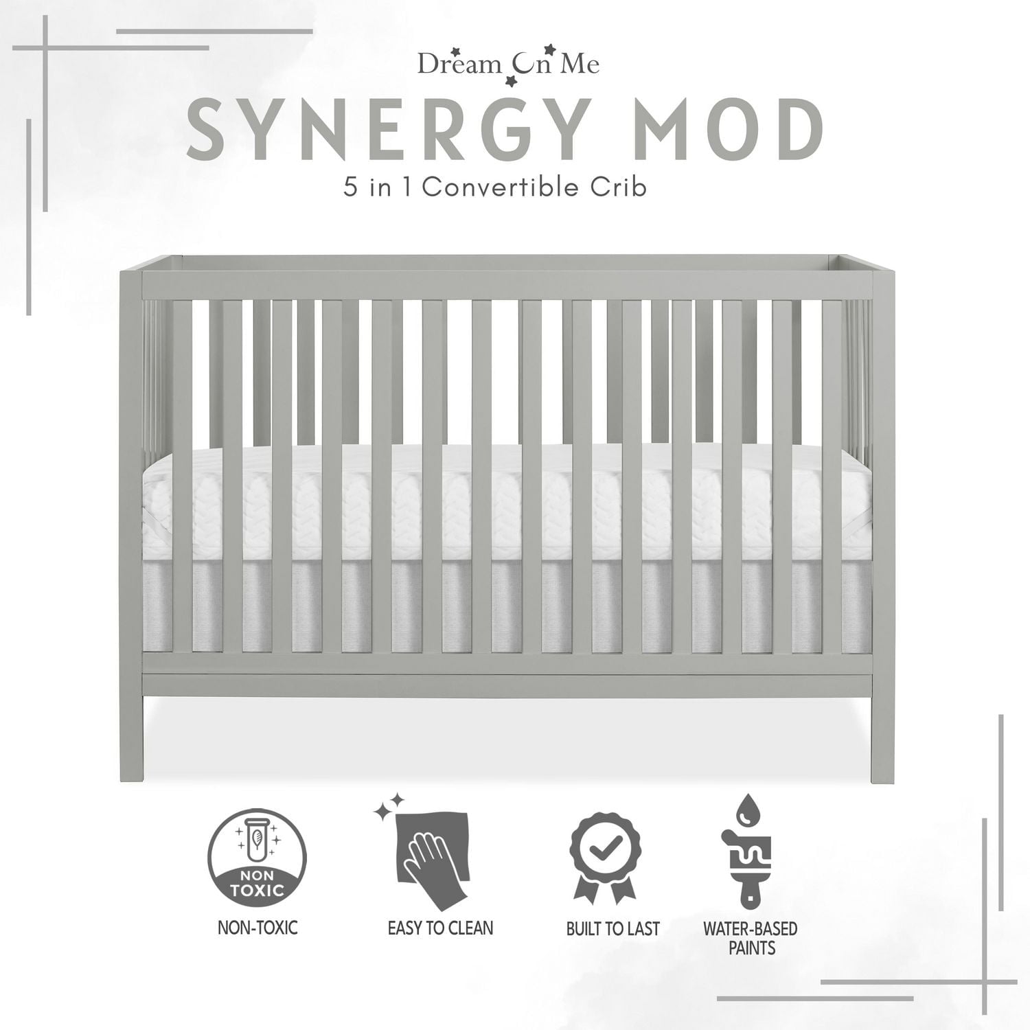 Dream On Me Synergy MOD Crib, Made with Sustainable New Zealand Pinewood, Convertible Crib