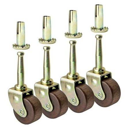 Hardwood Caster Wheels 1-1/4", Swivel Casters for Furniture - Set of 4 with Sleeves