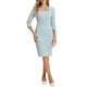 thumbnail image 2 of Vestido de trabajo midi ajustado de mujer con cuello cuadrado y mangas 3/4, de cuadros, color azul, 2 of 6
