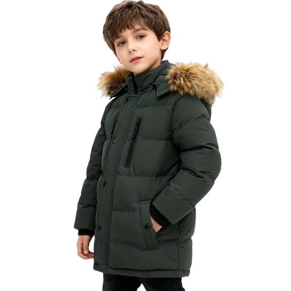 KAUOD Boys Puffer Parka Coats Winter Waterproof Insulated Ski Jackets Kids Toddler Padded Warm Faux-F𝐮r Hood down Outwear