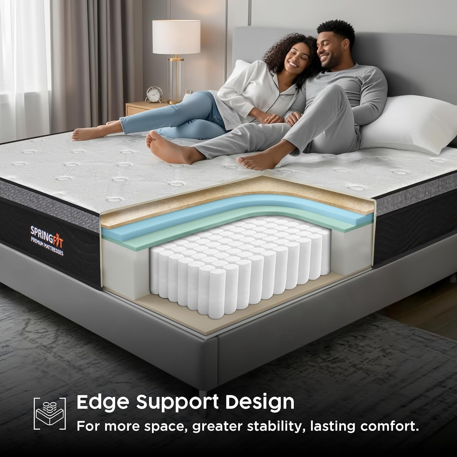 Springfit Hybrid King Mattress, 10 Inch King Size Mattresses in a Box with Helical™ Pocket Coil for Pressure Relief, No Box Spring Need for Spring Hybrid Colchones with CertiPUR-US Certified