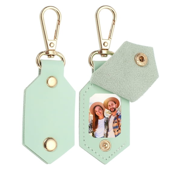 2pcs Custom Leather Photo Keychain Personalized Picture Key Chain, Grass Green