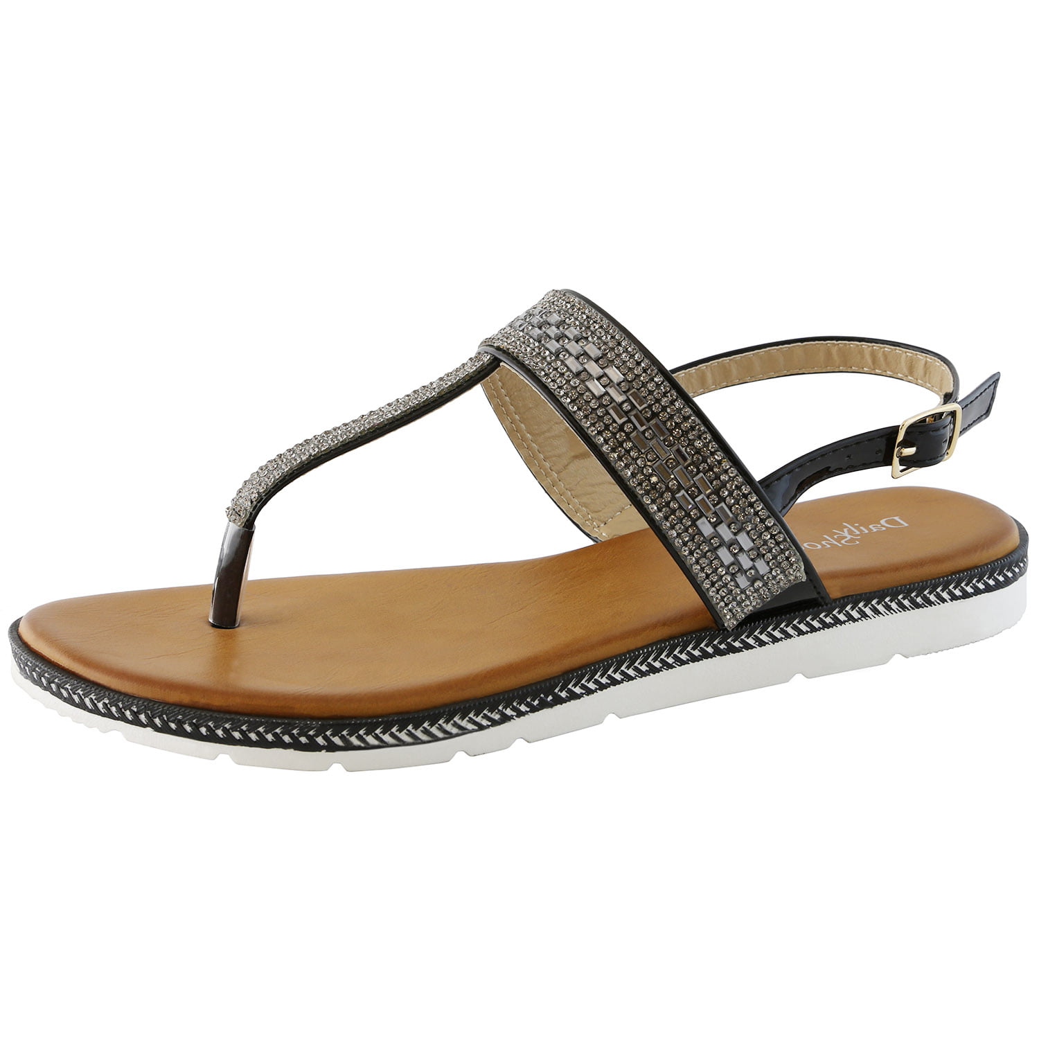 Ella Gloria Womens Strappy Diamante Flat Soft Footbed Summer Sandals