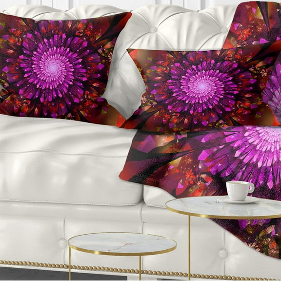 Designart Purple Glowing Crystals In Space - Floral Throw Pillow - 12x20