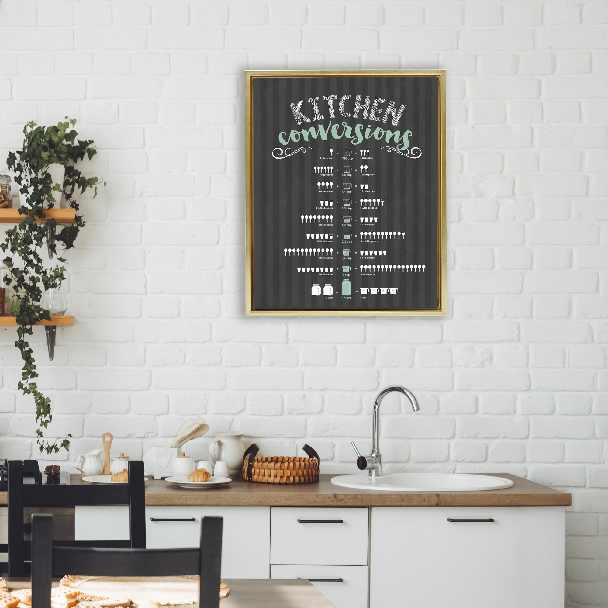 Kitchen Conversions Black & Green Gold Framed Floater Canvas Wall Art, design by Lettered and Lined