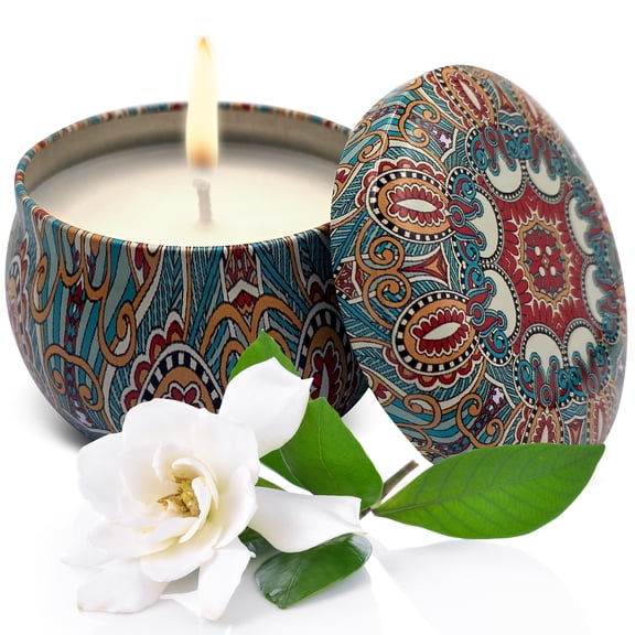 Soy Wax Candle in Tin Jar White Gardenia Clean Burn up to 25 Hours Handmade in USA Natural and Safe by Relaxcation 6 oz
