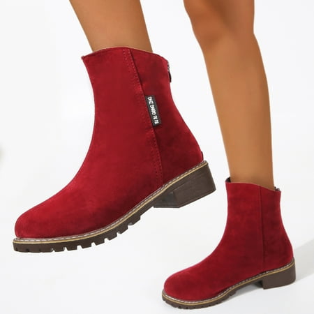 

ZMHEGW Women Boots Ladies Vintage Solid Suede Back Zipper British Style Thick Heel Short Boots Shoes