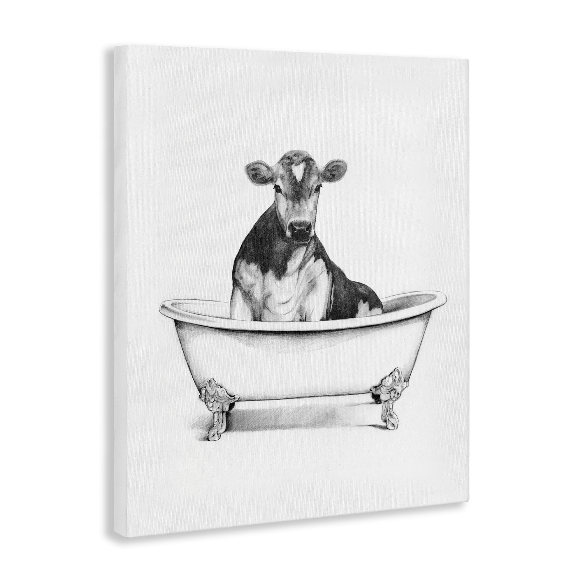 Stupell Industries Antique Tub with Cow Bath & Laundry Painting Wrapped Canvas Art Print Wall Art, 24 x 30