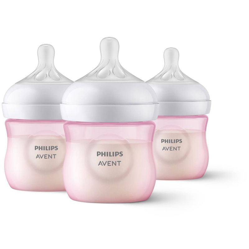 4oz Baby Bottles 3-Pack with Natural Response Nipples, BPA-Free Anti-Colic Design for Newborn Feeding, Easy-Clean Wide-Neck Bottles, Pink