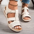 thumbnail image 2 of Rokment Womens Orthopedic Wedge Walking Sandals Comfortable Fashion Leather Arch Support Platform High Heels Gladiator Dress Sandals for Beach Summer White Size 6, 2 of 7