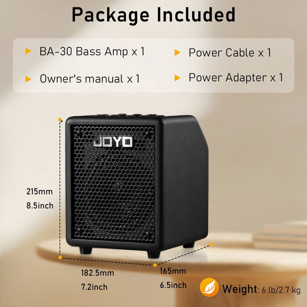 JOYO 30W Bass Amp Portable Combo Amplifier 4" Speaker with Bluetooth 5.1 + OTG Direct Recording | 3-Band EQ + Compressor