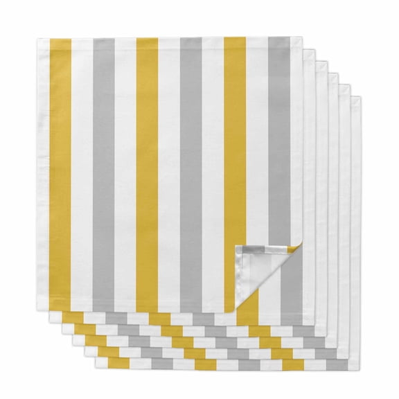 Orange Grey Striped Cloth Napkins, Geometric Vertical Stripes White Washable and Reusable Dinner Napkins Set of 6, Table Napkin for Kitchen Party Birthday Wedding Hotel Housewarming 20"x20"