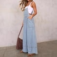 thumbnail image 4 of Women's Wide Leg Denim Overalls Loose Fit Jean Jumpsuits Adjustable Strap Bib Romper with Pocket Spring Summer & Autumn Trendy Vacation Casual Going Out Clothes for Womens Blue L, 4 of 6