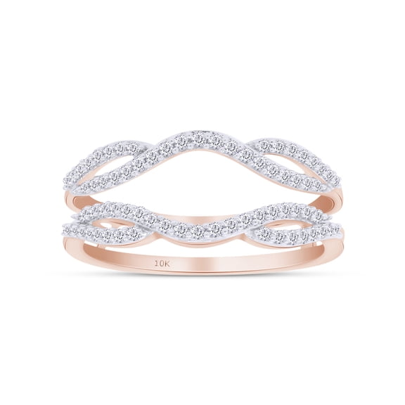 AFFY White Natural Diamond Solitaire Enhancer Guard Engagement Ring in 10k Rose Gold (1/3 Cttw)