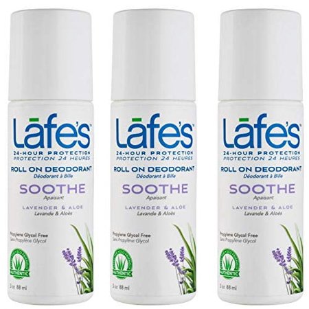 Lafe's Natural Body Care | Soothe - Lavender & Aloe - Roll-On Deodorant | 24-Hour Protection & All Natural; 3 Pack (3 oz each)