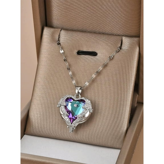 QQTDFG Purple Rhinestone Heart Charm Necklace for Women Jewelry for Women Necklace-default